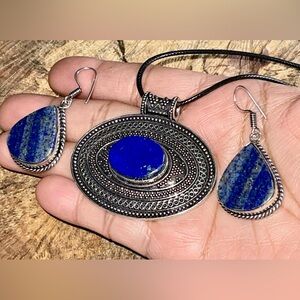 Lapis Lazuli Necklace Pendant & Earrings Set